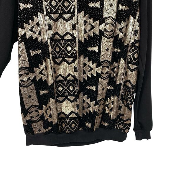 Maurices Aztec Sequin Sweater Women Size 2X Black Gold scoopneck Pullover - Picture 3 of 11
